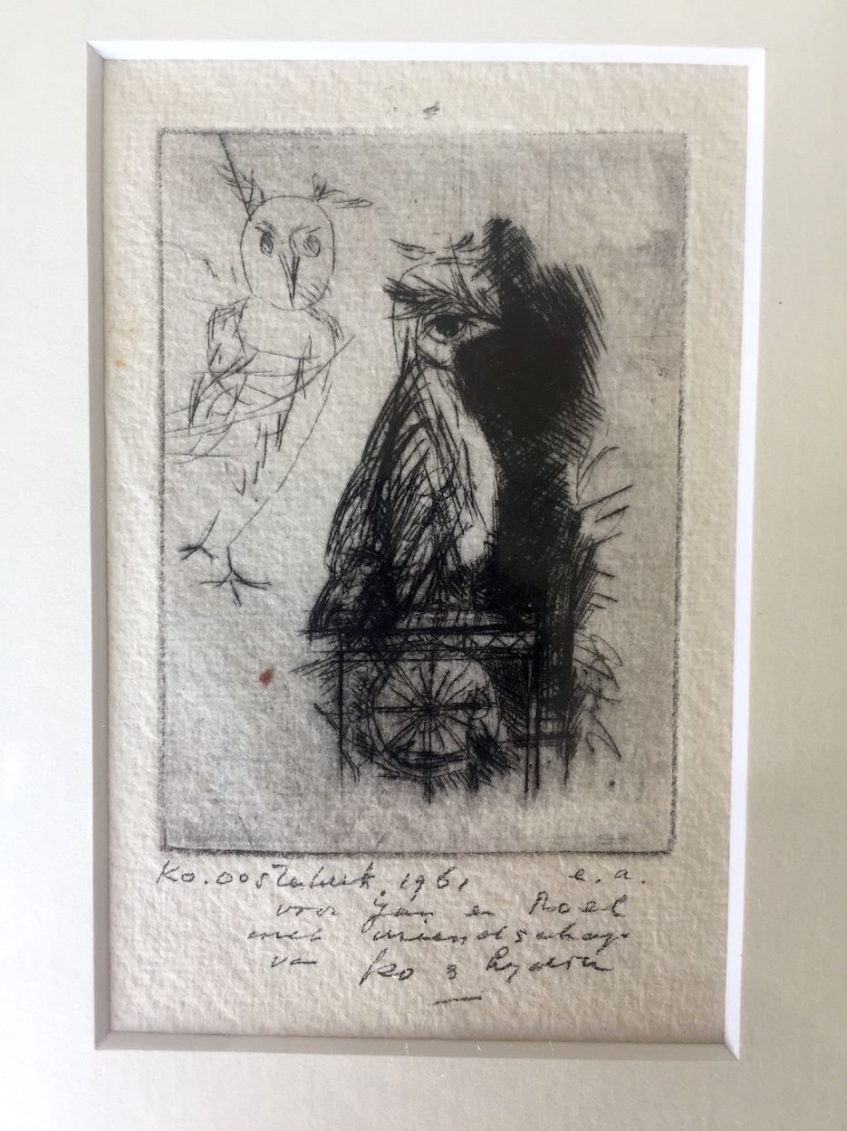 Ko Oosterkerk - Ets, Ingelijst - Nachtuil verkocht voor € 85!