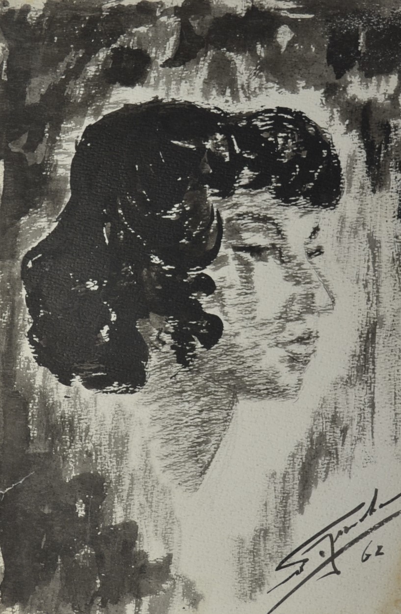 Wim Jurcka - tekening, portret vrouw kopen? Bied vanaf 30!