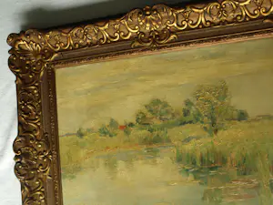 Albert Mulder - Olieverf op doek, Landschap aan het water – Lijst, 60 x 70 cm. kopen? Bied vanaf 20!