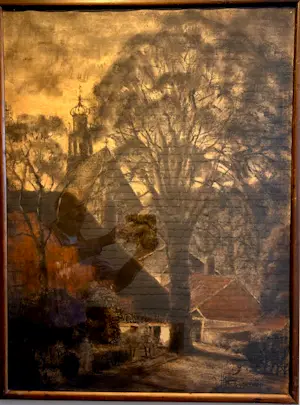 Jan Hendrik Roggeveen - "De Rustende Jager" in Bergen en zicht op kerk in Bergen kopen? Bied vanaf 800!