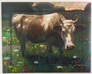 Peter Donkersloot - Ingeschilderd Giclée op Linnen - Koe kopen? Bied vanaf 995!