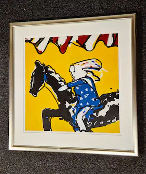 Herman Brood - Grote Epr. D'Art. zeefdruk "hop paardje hop" gesigneerd en fraai ingelijst. kopen? Bied vanaf 290!