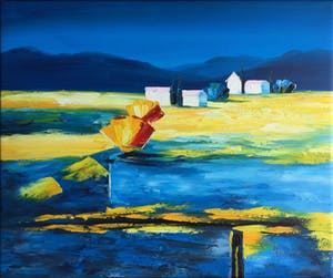 Berend Pasman - Surrealistisch mediterraan landschap | Olieverfschilderij (in baklijst) kopen? Bied vanaf 115!