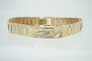 92-  Aparte 18Kt bi-color gouden-armband met fraaie diamanten leeuwenkop kopen? Bied vanaf 1930!