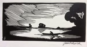 Jan Schonk - Houtsnede "De Plas" 1928 kopen? Bied vanaf 45!