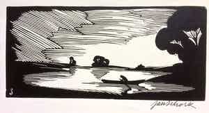 Jan Schonk - Houtsnede "De Plas" 1928 verkocht voor € 45!