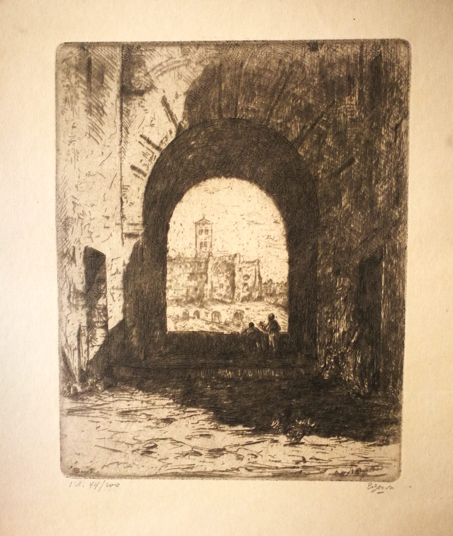 Etienne Bosch - Stadsgezicht. Poort in Rome. kopen? Bied vanaf 1!