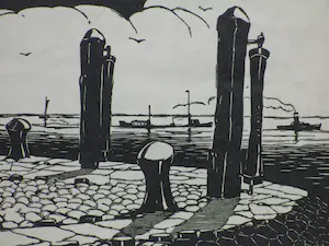 Johan Melse - Aan de Waterweg - Houtsnede kopen? Bied vanaf 30!