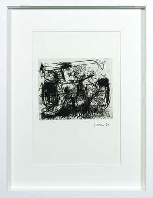 Asger Jorn - Ets en droge naald op handgeschept Japon, Friedhof der Maulwürfe - Ingelijst verkocht voor € 1!