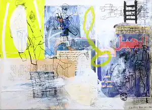 Rachid Ben Ali - Gemengde techniek op doek, Zonder titel verkocht voor € 200!