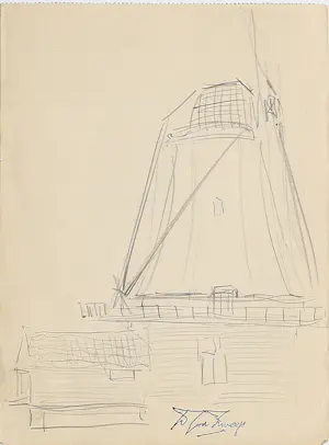 Douwe Jan van der Zweep - Originele Potloodtekening "Molen" | GRATIS VERZENDING kaufen? Bieten Sie von 39!