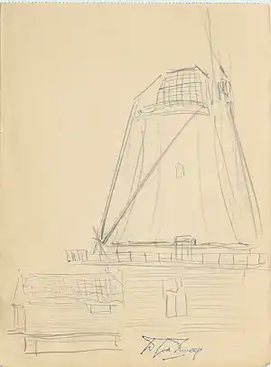 Douwe Jan van der Zweep - Originele Potloodtekening "Molen" | GRATIS VERZENDING kopen? Bied vanaf 39!
