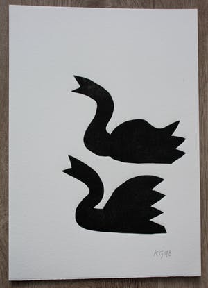 Klaas Gubbels - Houtdruk: Zwarte zwanen - 1998 kopen? Bied vanaf 295!