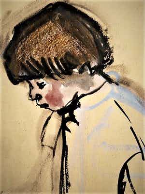 Hein Stork - Mooi verstild geschilderde Gouache "meisje met blos op de wangen" gesigneerd verkocht voor € 90!