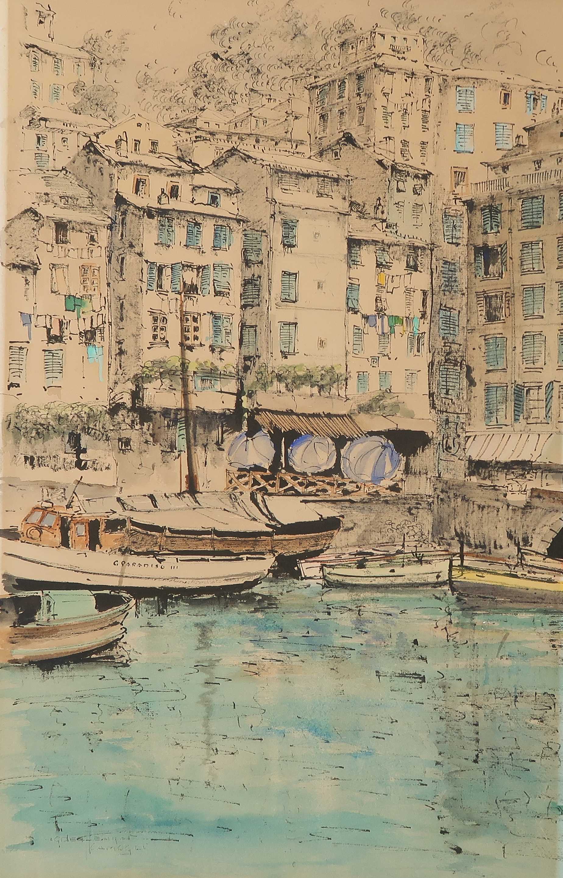 Jan den Hengst - Inkttekening en aquarel, Haven kopen? Bied vanaf 40!