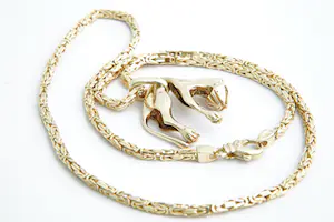 79- Lang & zo goed als nieuw 14Krt gouden koningscollier met fraaie panterhanger kopen? Bied vanaf 1120!