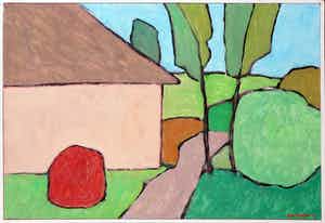 Paul Overhaus - Olieverf op board, Achterom - Ingelijst verkocht voor € 60!