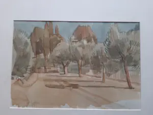 Hans Olsthoorn - Aquarel, Olijfboom en Cypressen. kopen? Bied vanaf 70!