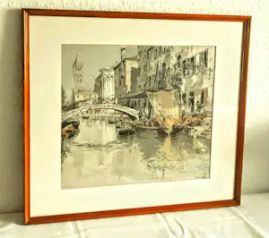 Hans Figura - Farb Radierung Aquatinta auf Seide Brücke in Venedig 50er Jahre handsigniert kopen? Bied vanaf 220!