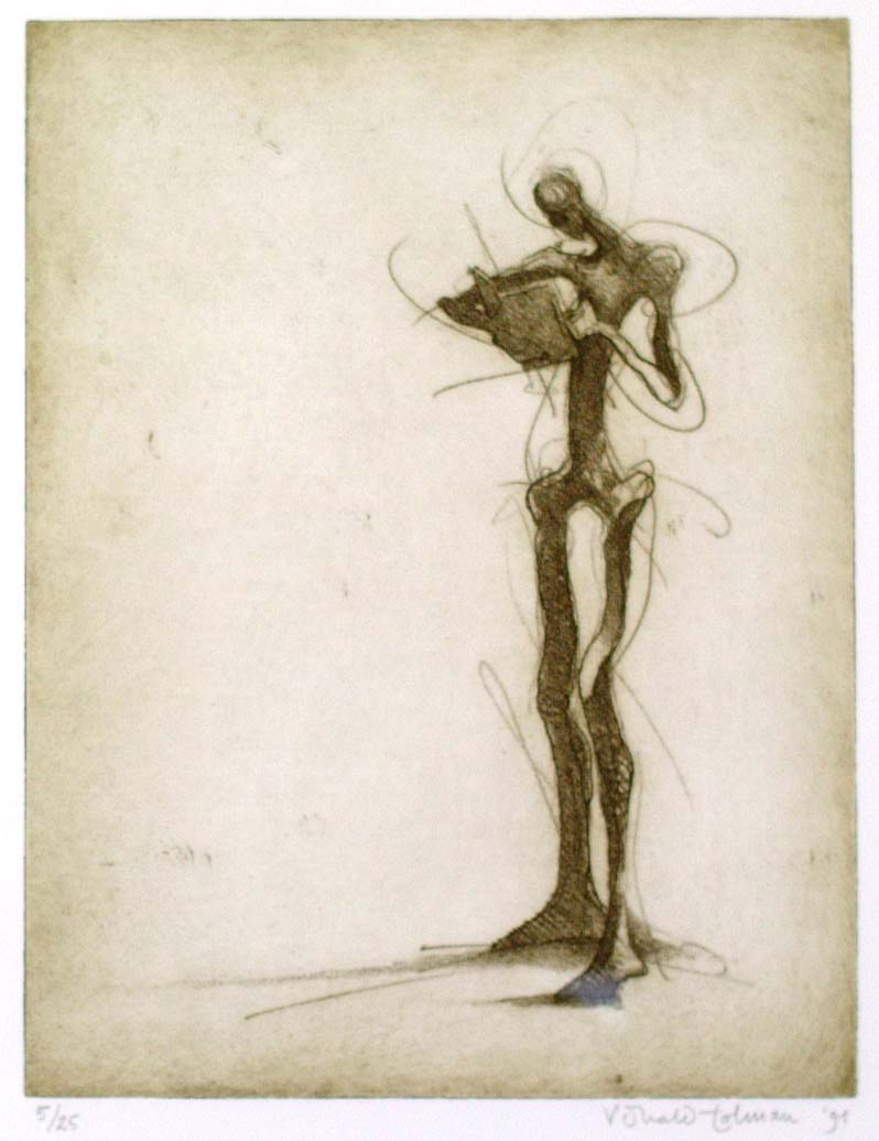 Ronald Tolman - kleurenets, 'Man met boek', 1991 (INGELIJST, KLEINE OPLAGE) verkocht voor € 179!