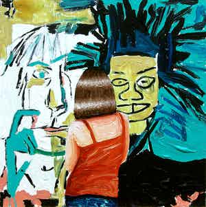 Gerard Boersma - Andy & Jean-Michel (Vrouw genietend van schilderij van Jean-Michel Basquiat) verkocht voor € 75!