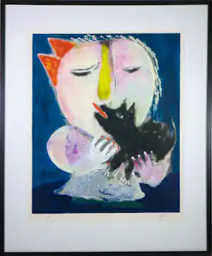 Juan Garcia Ripolles - Zeefdruk op papier, Nina con Perrito - Ingelijst vendu pour 170€ !