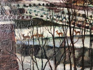 Dora Brandenburg-Polster - Het stapelen van de turf in winter, Olieverf op Doek, Ingelijst - Groot werk! kopen? Bied vanaf 299!