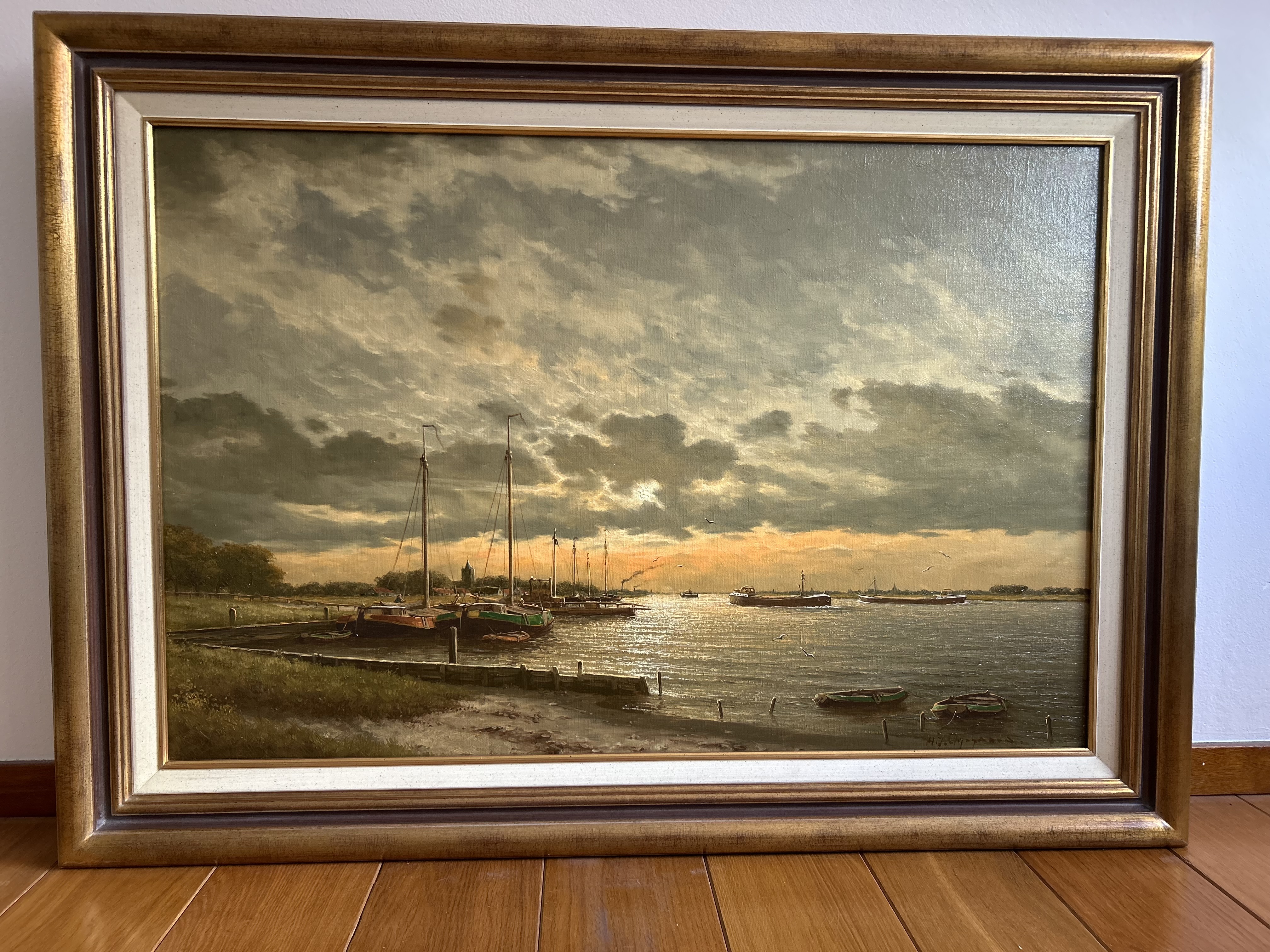 Herman Wijngaard - Havengezicht bij zonsondergang kopen? Bied vanaf 200!