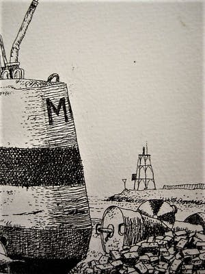 Herman Berserik - Karakteristiek Grafiek - droge naald Ets / proefdruk - "Boeien" passe partout kopen? Bied vanaf 39!