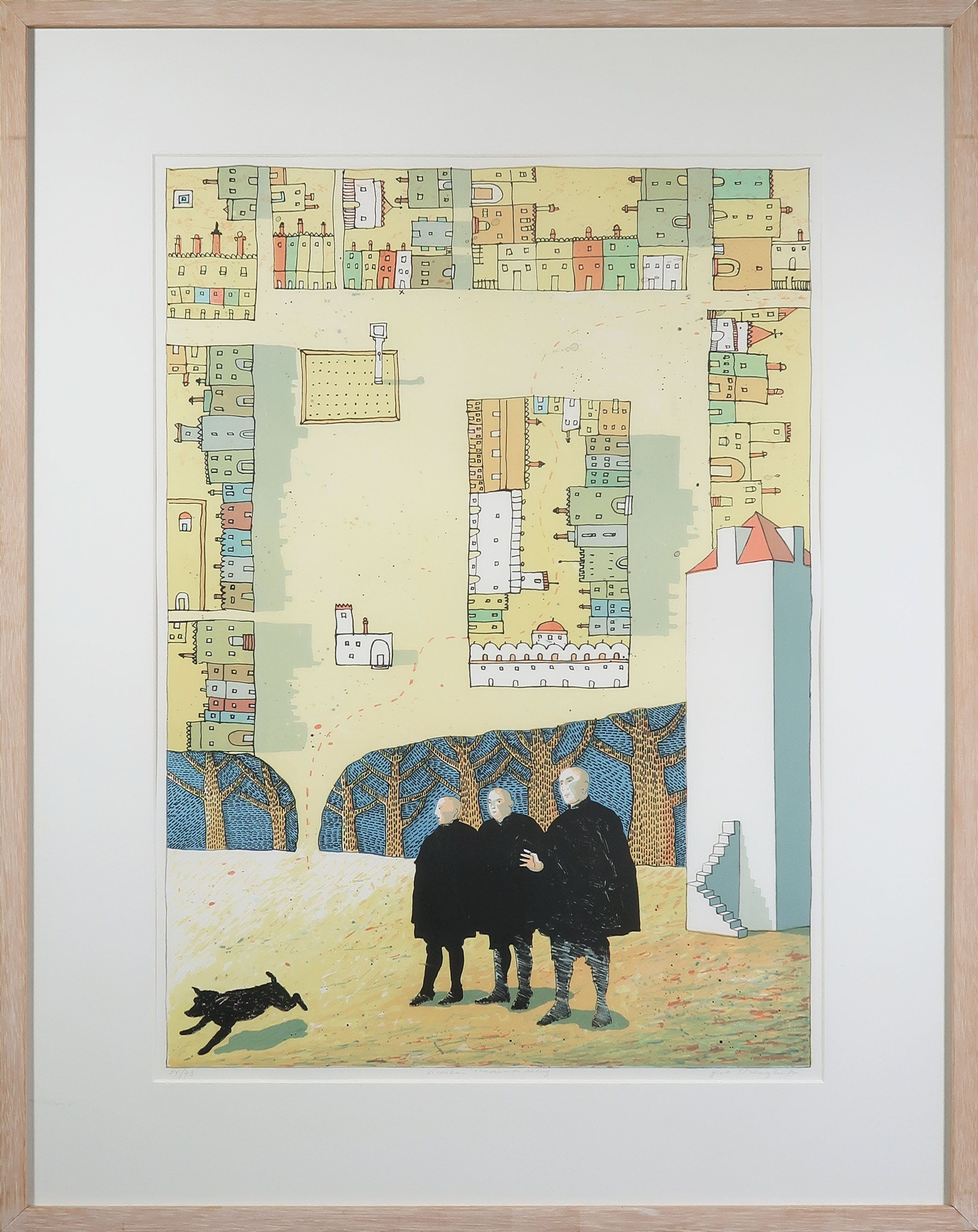 Gert Strengholt - Litho, Vicenza Stadswandeling - Ingelijst verkocht voor € 50!