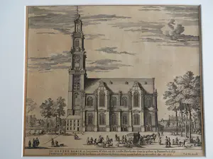 Niet of onleesbaar gesigneerd - Gezicht op de Westerkerk te Amsterdam, 1726 kopen? Bied vanaf 1!
