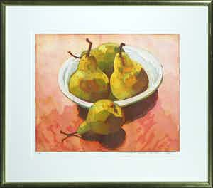 Marcel Schellekens - Ets en aquatint, Z.T. (Stilleven met peren) - Ingelijst verkocht voor € 100!
