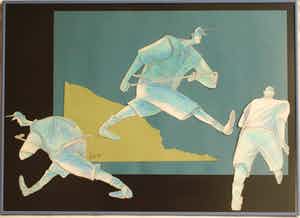 Guido van Driel - Ingelijste collage & tekening , “Golfers 1” – 1993 verkocht voor € 90!