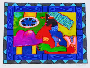 Clemens Briels - Zeefdruk op geschept papier, Mujer pelo azul verkauft für € 40!