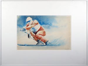 Gemma Vermeulen - Aquarel, Skiër - Ingelijst kopen? Bied vanaf 20!