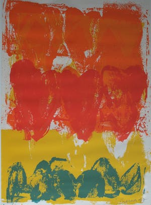 Jan Cremer - Grote ingelijste zeefdruk , Tulipfield – 1997, Voor Peter & Yvonne Loeb – 10/60 kopen? Bied vanaf 1!