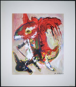 Jan te Wierik - Acryl op papier, Z.T. Rood fantasiefiguur kopen? Bied vanaf 550!