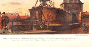 Aelbert Cuyp - Gezicht op de Oude Oostpoort te Rotterdam met molen op bolwerk . kopen? Bied vanaf 20!