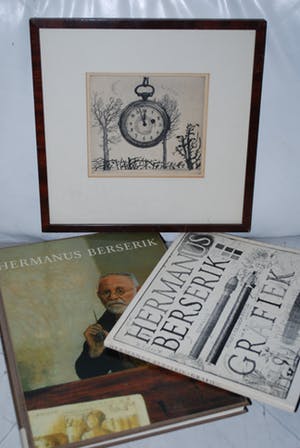 Herman Berserik - Ets - klokje op 5 voor 12 - 1964 -- plus 2 boeken: schilderijen en grafiek kopen? Bied vanaf 60!
