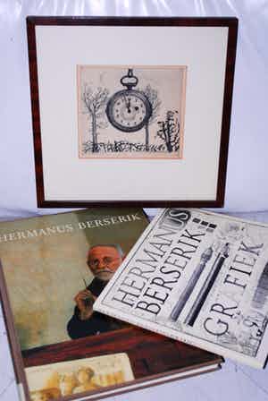 Herman Berserik - Ets - klokje op 5 voor 12 - 1964 -- plus 2 boeken: schilderijen en grafiek verkocht voor € 60!