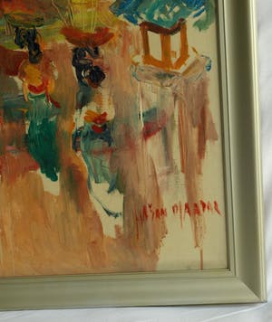 Hasan Djaafar - Olieverf op doek , “Vrouwen in het dorp” – ingelijst – Groot kopen? Bied vanaf 175!