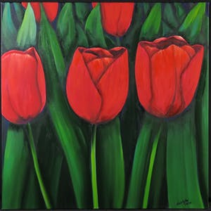 Gabriela Stroe - Olieverf op doek, Rode tulpen XVII kopen? Bied vanaf 60!