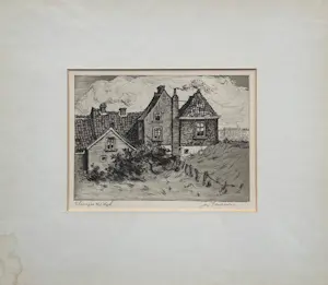Johan Ponsioen - Huisjes aan de Dijk ( Echteldse Dijk ) - Ets kopen? Bied vanaf 75!