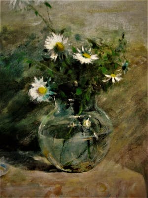 Niet of onleesbaar gesigneerd - Schitterend impressionistisch olieverf "stilleven met Margrieten" gesigneerd kopen? Bied vanaf 1!