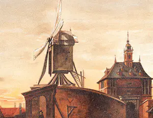Aelbert Cuyp - Gezicht op de Oude Oostpoort te Rotterdam met molen op bolwerk . kopen? Bied vanaf 20!