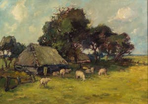 Niet of onleesbaar gesigneerd - Schaapskooi onder de bomen kopen? Bied vanaf 1!