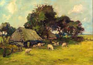 Niet of onleesbaar gesigneerd - Schaapskooi onder de bomen verkocht voor € 1!