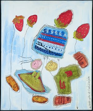 Geke uit de Bosch - Acryl en collage op doek, Aardbeientuin kopen? Bied vanaf 1!
