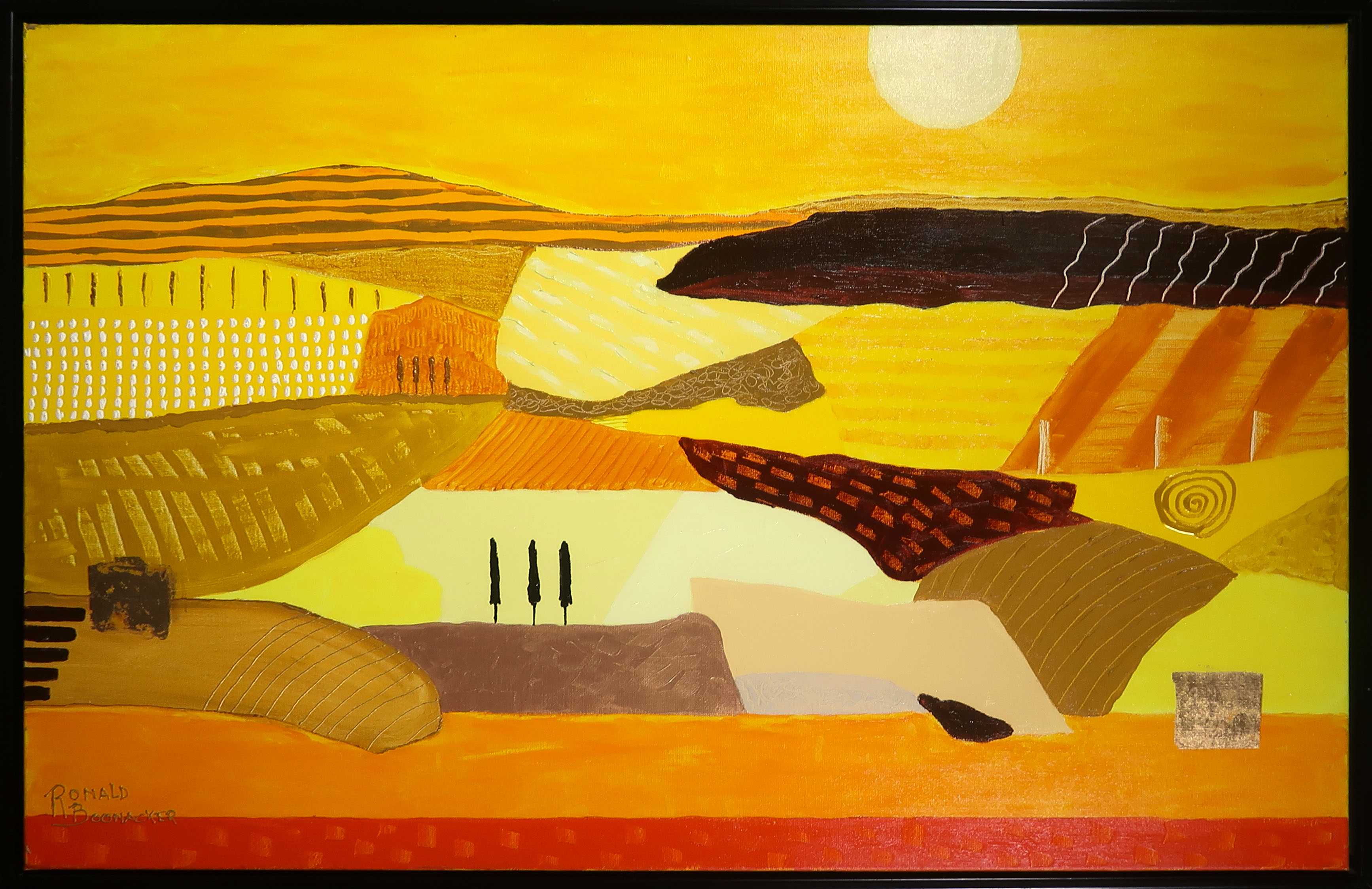 Ronald Boonacker - Acryl op doek, Toscane landschap 2 - Ingelijst (Groot) verkocht voor € 200!