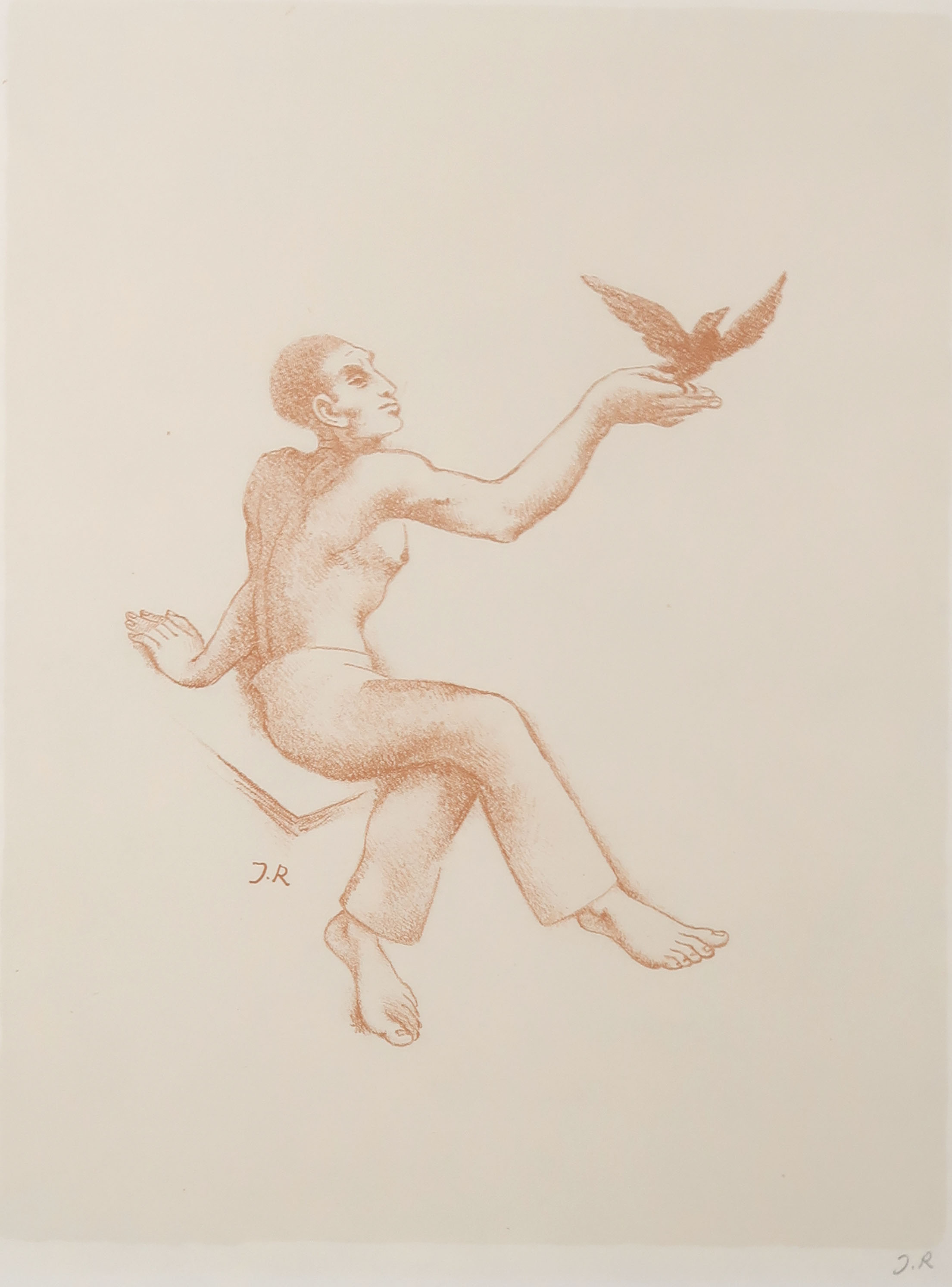 John Raedecker - Litho, Man met vogel verkocht voor € 35!